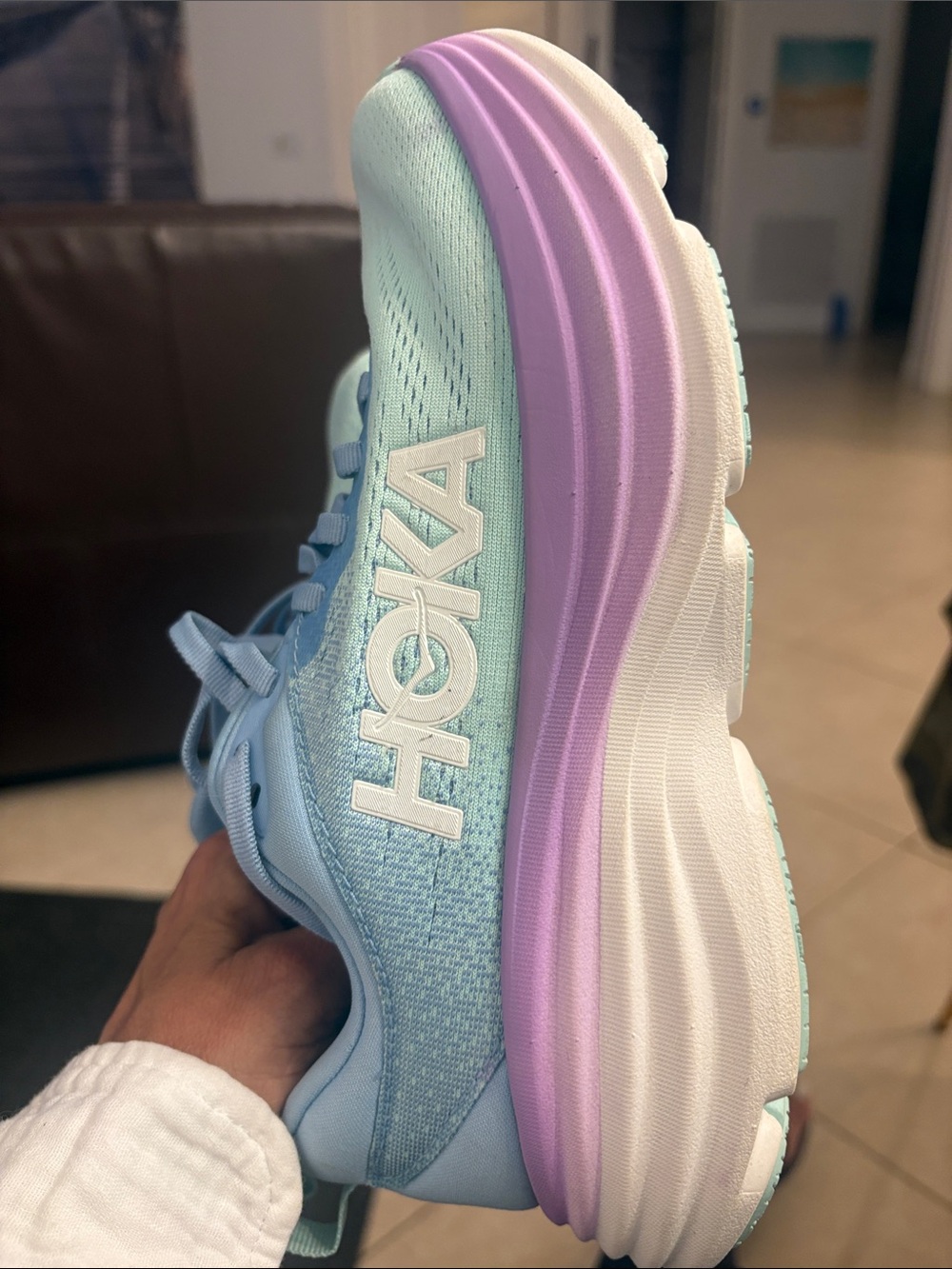 Hoka Women's Bondi 8 Pastel Blue with Lavender Trim Running Sneakers
